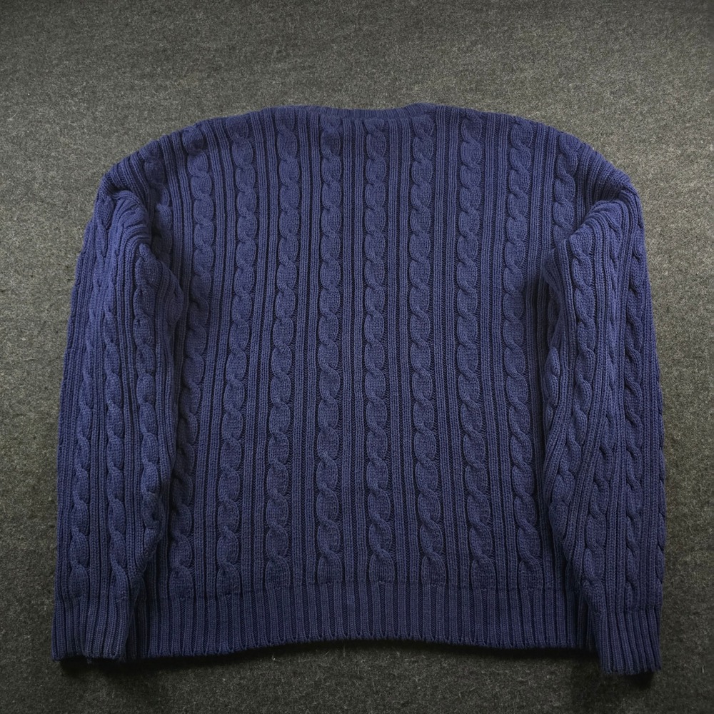 Vtg Eddie Bauer Cable Knit Sweater Blue Fisherman Cotton Made in USA 90s Mens XL - Picture 3 of 9